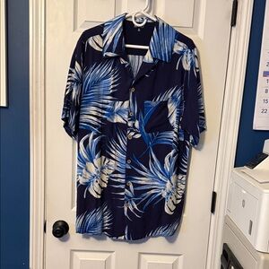 Blue Tropical Print Men's Shirt
